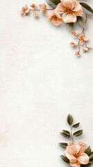  Delicate floral background mockup with pink flowers and leaves on gentle textured paper, suitable for design template