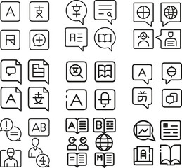 Language Study Icons Set – Vector Design Editable Stroke