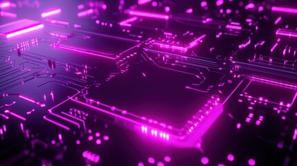 Fototapeta premium A futuristic D-rendered circuit board with neon-lit programming code.