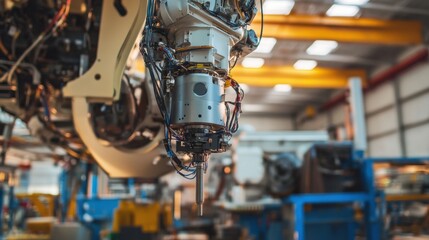 A robotic arm in a cutting edge aerospace facility, assembling rocket fuel systems with AI precision for space missions, Space-tech style