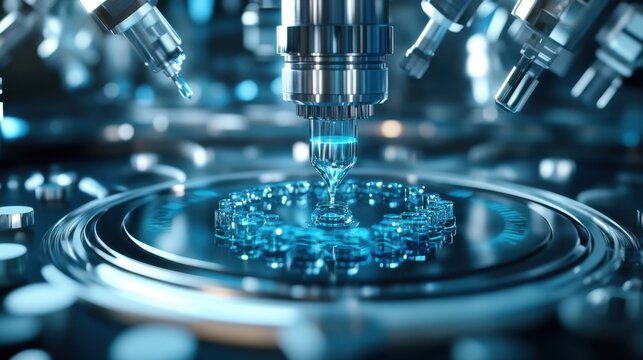 A futuristic gas chromatography system analyzing chemical samples.