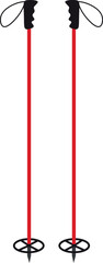 Vector of red and black ski poles with vintage baskets