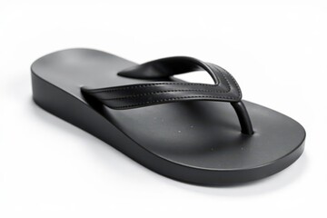 Single black flip-flop, isolated on pure white background , isolated, foot, clean