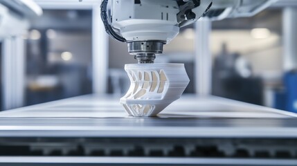 A robotic arm in a cutting edge factory, assembling drones for aerial surveillance with AI-guided precision, Aerospace-tech style