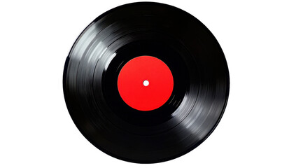 Vinyl vynil record play music vintage. Vinyl record with red label on transparent 
