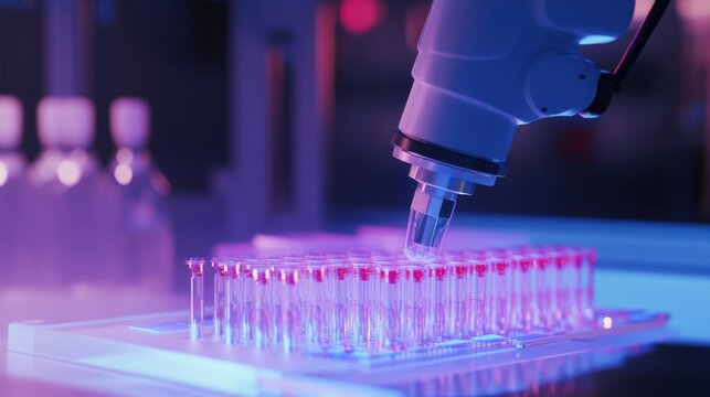 A robotic arm in a cutting edge laboratory, assembling advanced wearable technology for health monitoring with high accuracy, Wearable-tech style