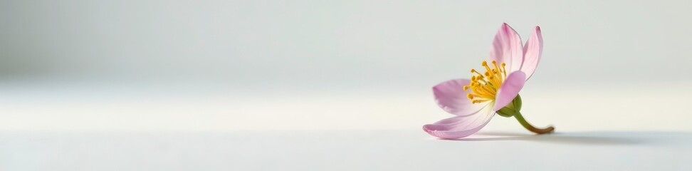 Obraz premium Small delicate flower in solitary bloom on white surface, nature, flower