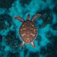 Turtle Swimming Underwater.