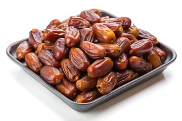 Obraz premium A delicious and natural view of dates arranged in a ceramic tray, a nutritious and healthy snack with a clean white background, perfect for food photography