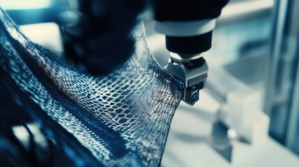 A robotic arm in a futuristic AI driven fashion lab, weaving smart textiles with integrated biometric sensors, Textile-tech style