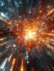 Obraz premium Abstract futuristic tunnel with vibrant lighting effect.