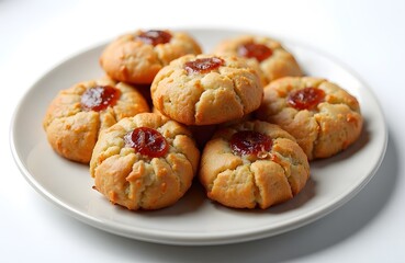 A plate of homemade almond florentine cookies with a caramelized finish on a white background