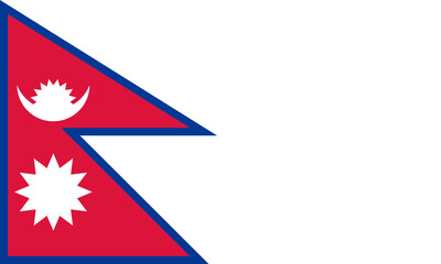 Waving Nepali flag represents national pride and cultural identity in vibrant colors under clear blue sky