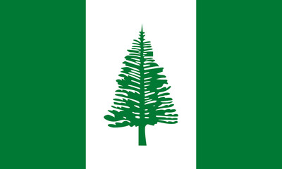Norfolk Island flag displayed prominently against a bold green background in a serene coastal setting