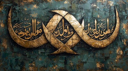Golden Arabic calligraphy artwork on textured teal background