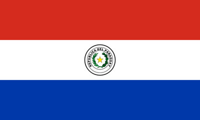Obraz premium Flag of Paraguay displaying red, white, and blue with national emblem in the center representing the country's identity