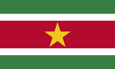 Suriname flag displayed against a vibrant green background with red and white stripes