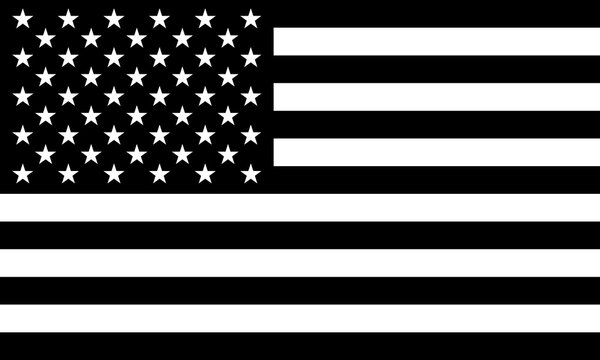 Black and white representation of a flag with stars and stripes design