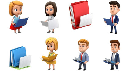 Illustration of Business Colleagues Reviewing Documents on a Transparent Background
