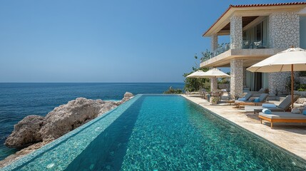 Fototapeta premium Cliffside villa infinity pool ocean view luxury
