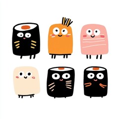 Fototapeta premium Adorable Cartoon Sushi and Treats Illustration
