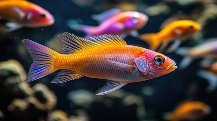 Colorful fish swimming aquarium background underwater