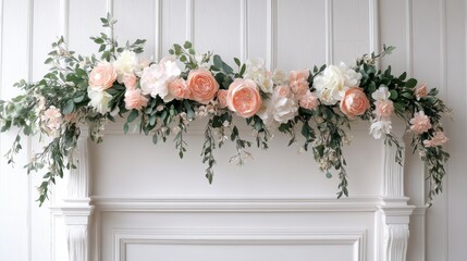 Fototapeta premium Elegant Floral Arrangement on White Mantel for Home Decoration