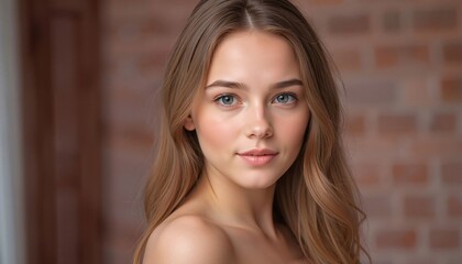 Young Woman with Brown Hair, Close-up Portrait