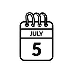 July 5 Calendar icon vector illustration.