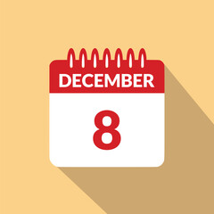 December 8 Calendar icon vector illustration.