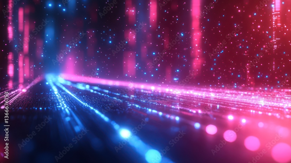 Wall mural abstract tech-inspired patterns with glowing blue and magenta lines