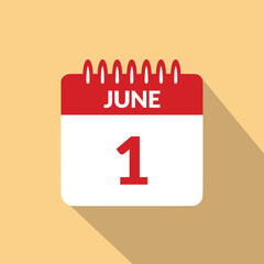June 1 Calendar icon vector illustration.