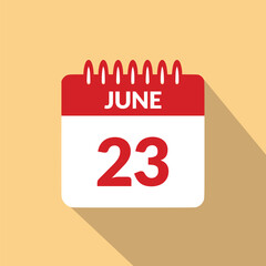 June 23 Calendar icon vector illustration.