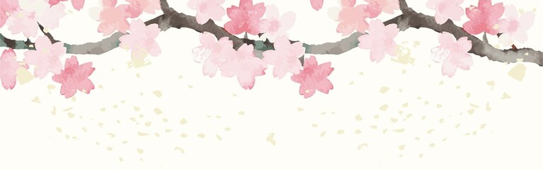 春　バナー　フレーム　桜　さくら　サクラ　お花見　水彩　和風　背景　デザイン　テンプレート　イラスト