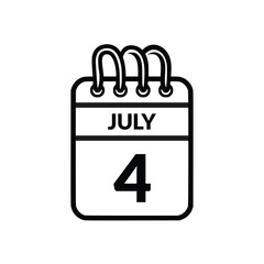July 4 Calendar icon vector illustration.