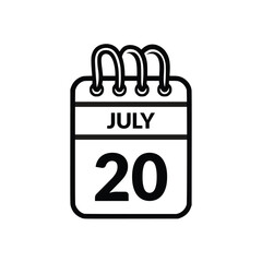 July 20 Calendar icon vector illustration.