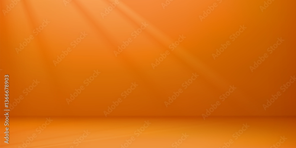 Wall mural orange empty room bg, studio background with subtle glow and gentle shadows. 3d vector backdrop for 