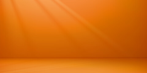 Orange empty room bg, studio background with subtle glow and gentle shadows. 3d vector backdrop for product display, branding presentation or promotion. Minimal wall scene with soft light reflections