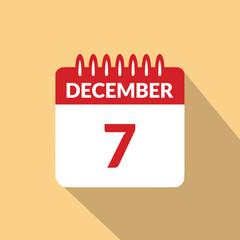 December 7 Calendar icon vector illustration.