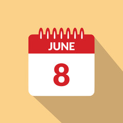 June 8 Calendar icon vector illustration.