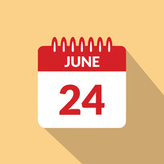 June 24 Calendar icon vector illustration.