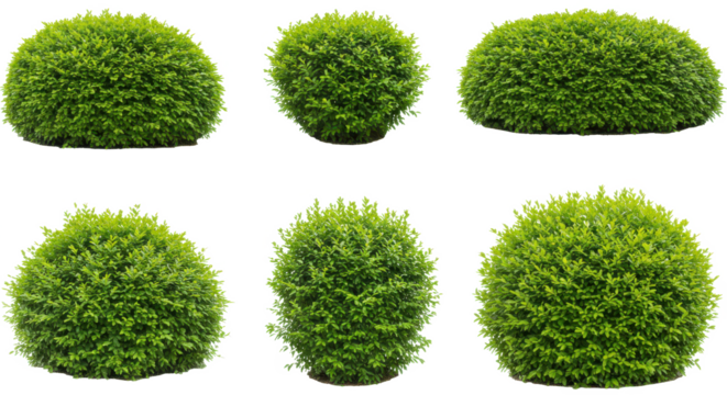 A collection of six green moss balls arranged in two rows against a pixelated gray background pattern design