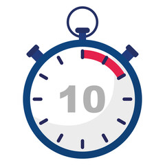 Stopwatch countdown icon. Number ten focus. Quick timer display. Fast ticking clock.