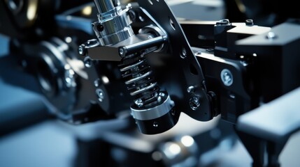 A robotic arm in a modern automotive facility, assembling advanced vehicle suspension systems for self-driving cars with high precision, Auto-tech style