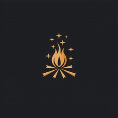 Fototapeta premium Minimal campfire vector logo with stars, an outdoor adventure symbol with clean, geometric shapes in modern design with slight noise.