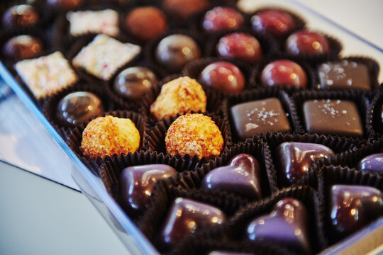 Close up of assorted gourmet chocolate truffles 