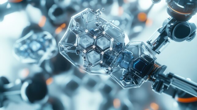 A robotic arm in a nanotechnology lab, assembling molecular-level devices with AI-driven precision for future electronics, Nano-tech style