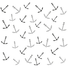 Anchor pattern. Nautical seamless background. Black white maritime. Vector texture.