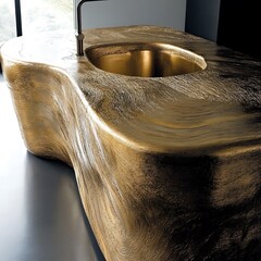 Obraz premium A uniquely sculpted metallic sink with an adjacent elegant faucet
