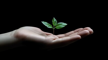A small plant grows from the palm a hand, symbolizing personal growth and the nurturing touch human care.